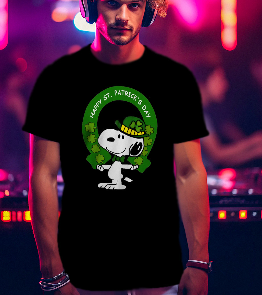 Snoopy Happy St. Patrick's Day With Shamrocks And Green Hat T-Shirt