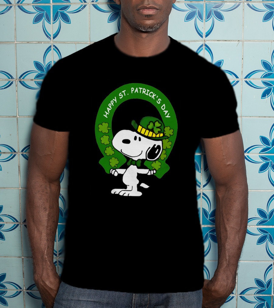 Snoopy Happy St. Patrick's Day With Shamrocks And Green Hat T-Shirt