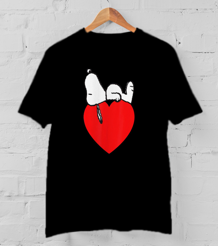 Snoopy Relaxing On Red Heart Background Charlie Brown Peanuts T-Shirt