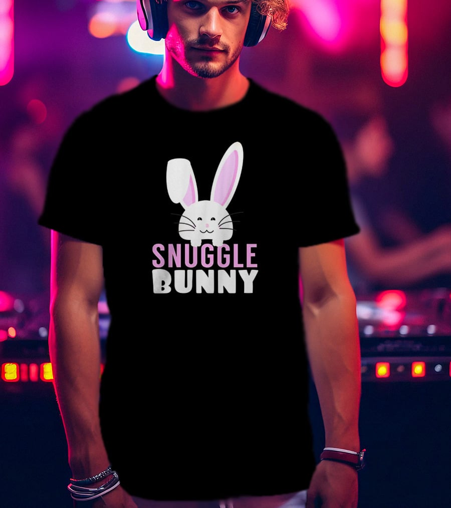 Snuggle Bunny Rabbit Cute Pink Eared Cartoon T-Shirt