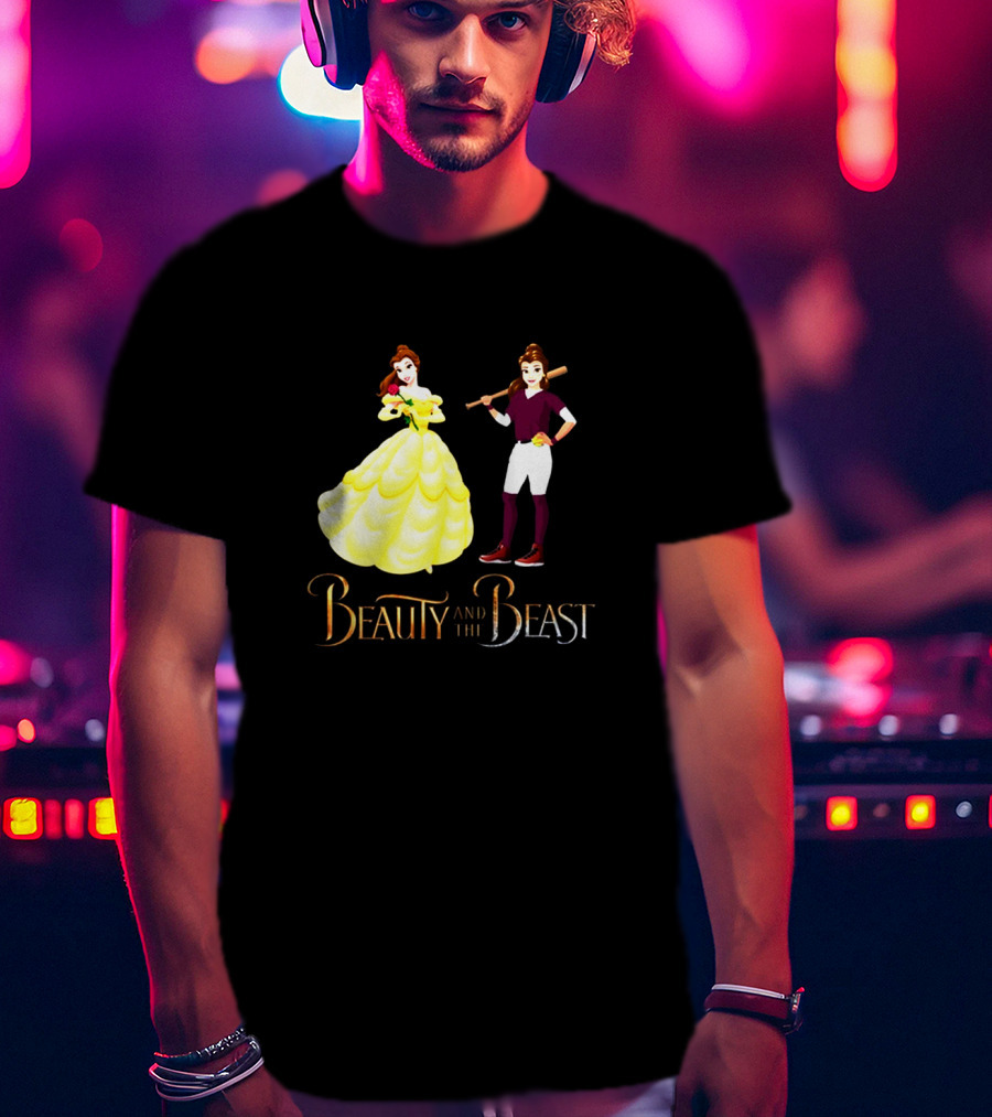 Beauty And The Beast Duality With Belle In Gown And Softball Uniform T-Shirt