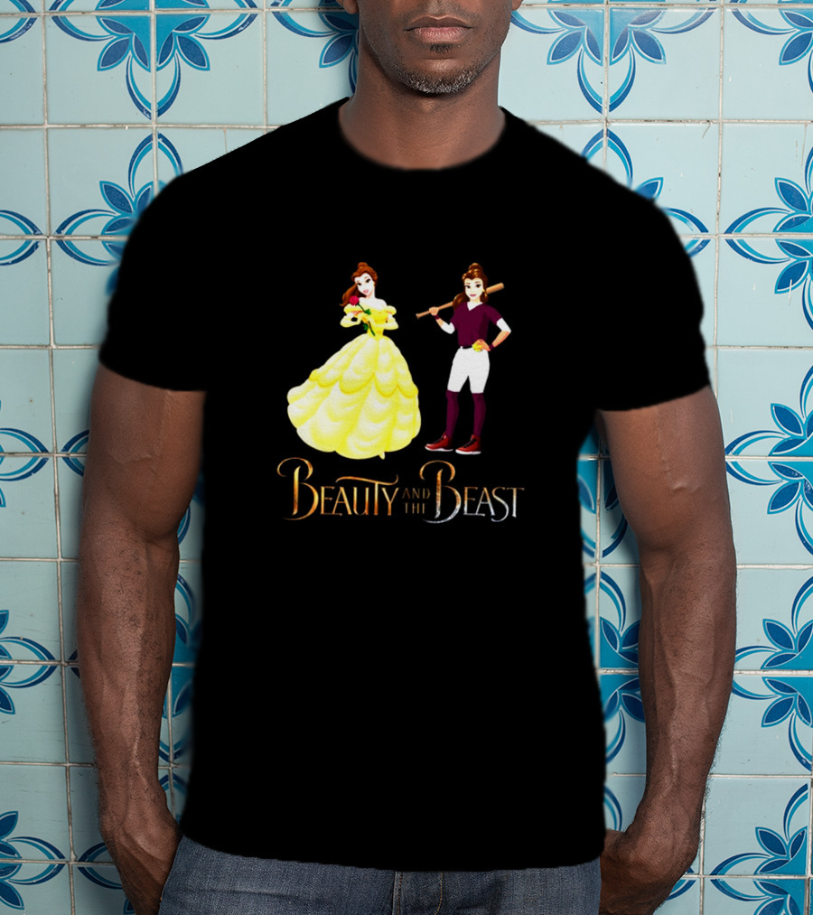 Beauty And The Beast Duality With Belle In Gown And Softball Uniform T-Shirt