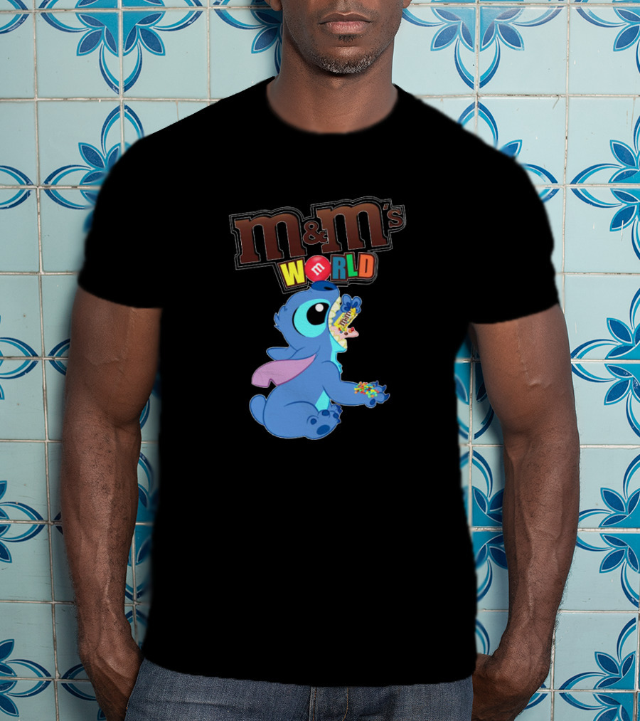 Stitch Enjoying M&M's World Snack With M&M's T-Shirt