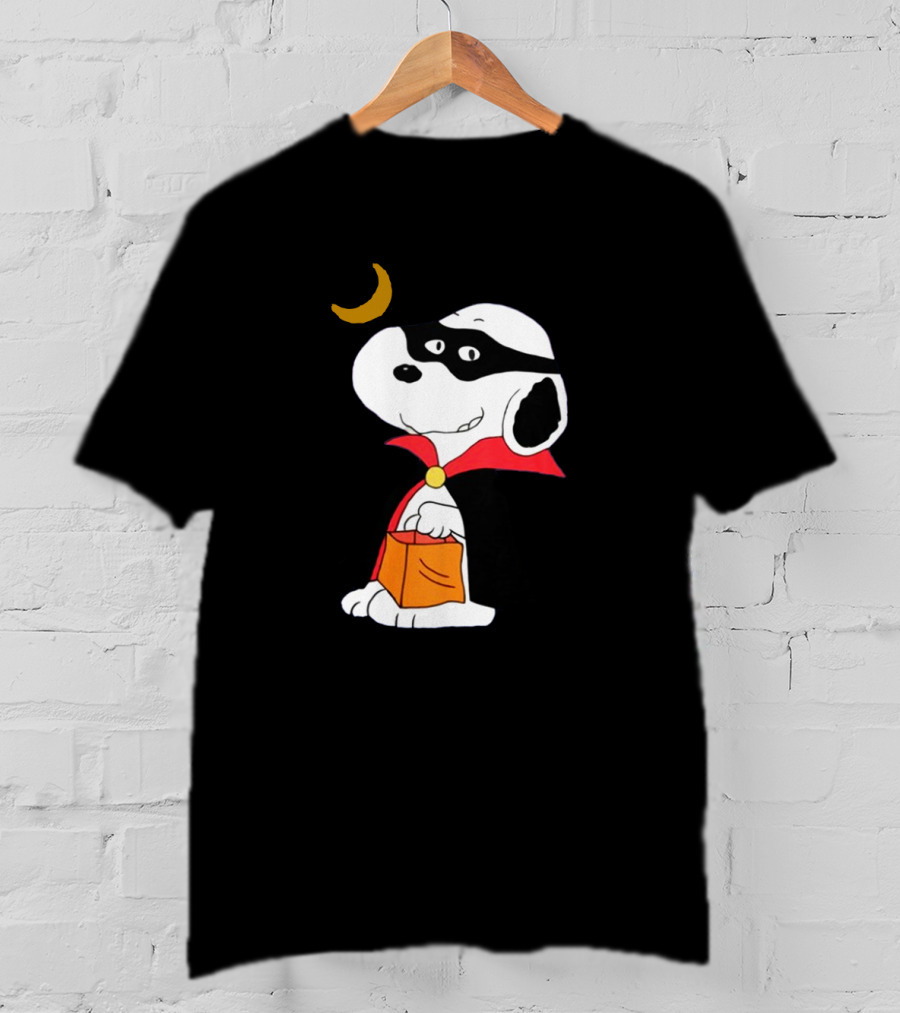 Snoopy Dressed As A Vampire Trick-or-Treating Under A Crescent Moon T-Shirt