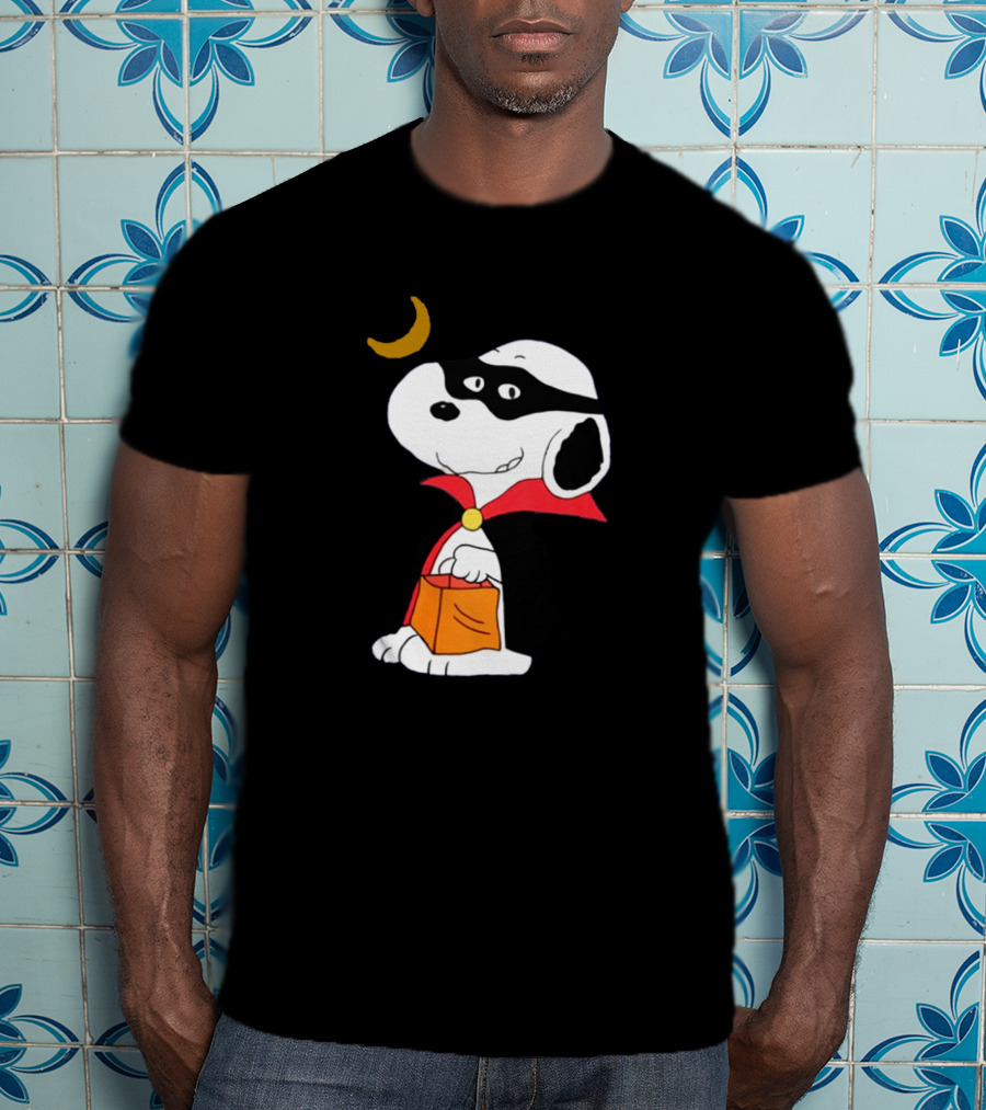 Snoopy Dressed As A Vampire Trick-or-Treating Under A Crescent Moon T-Shirt