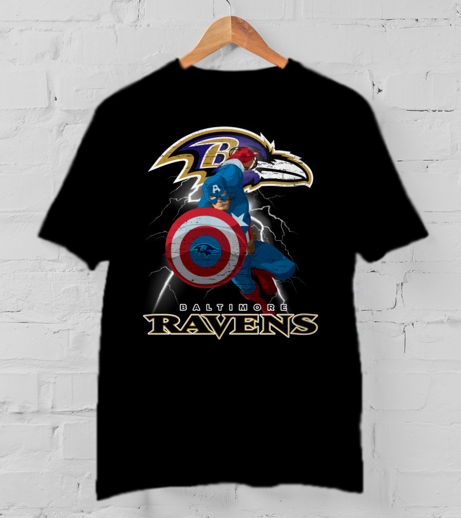 Baltimore Ravens Captain America Nfl Shield Lightning T-Shirt