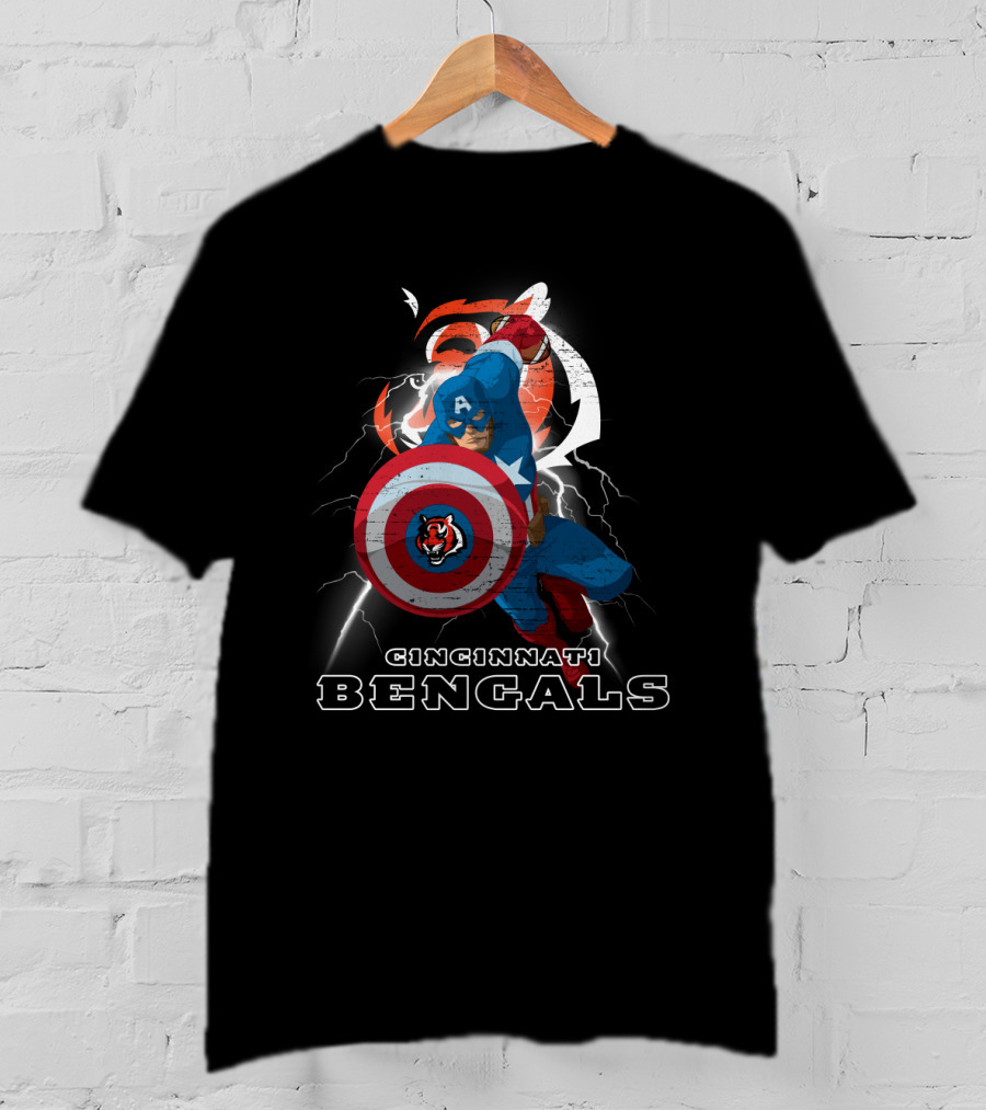Captain America Cincinnati Bengals Nfl Lightning Shield T-Shirt