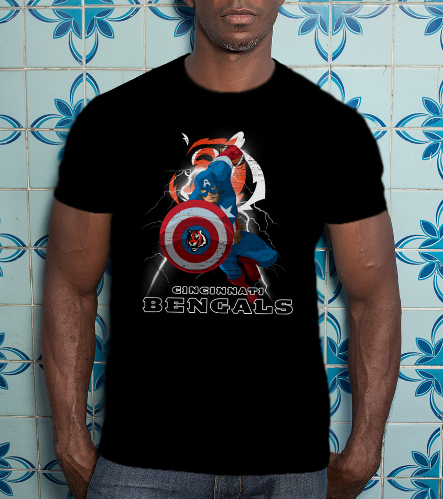 Captain America Cincinnati Bengals Nfl Lightning Shield T-Shirt
