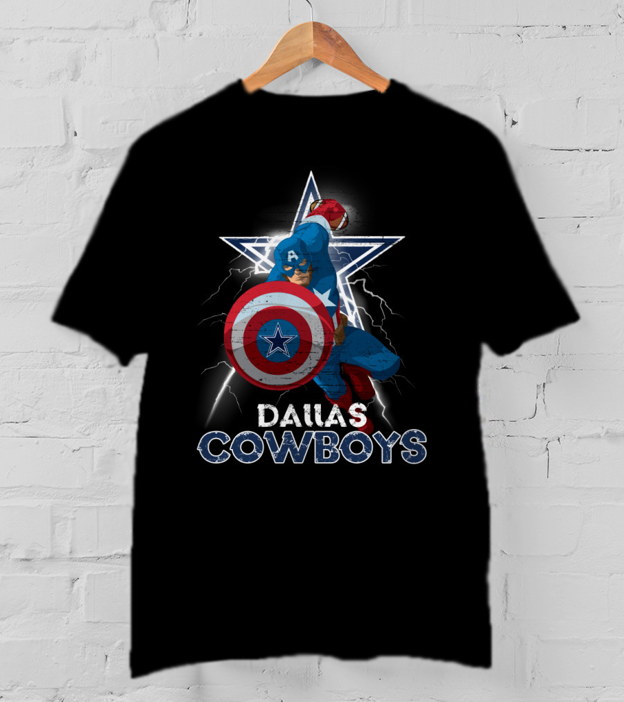 Captain America Dallas Cowboys Marvel Nfl Collaboration T-Shirt