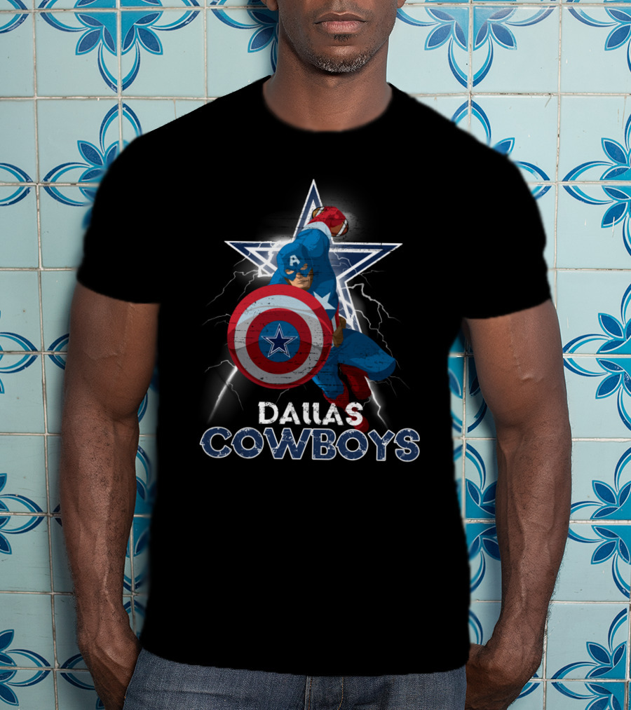 Captain America Dallas Cowboys Marvel Nfl Collaboration T-Shirt