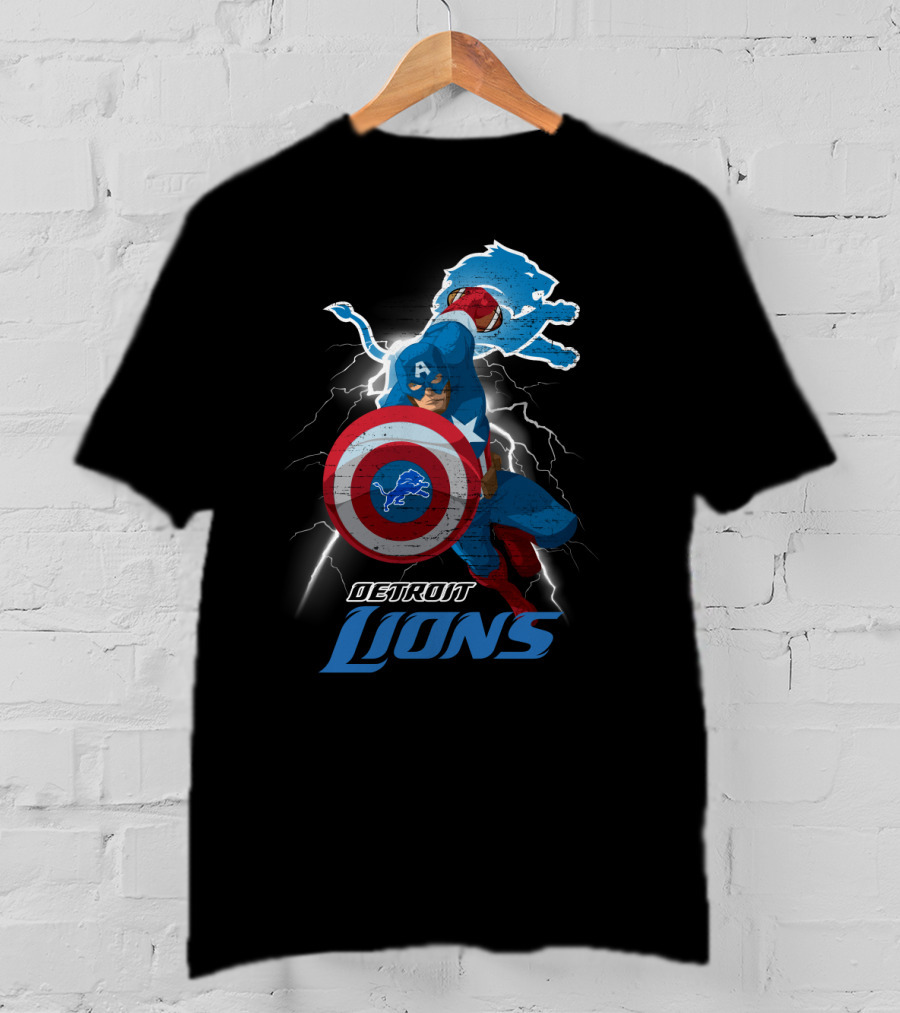Captain America Detroit Lions Nfl Marvel Crossover T-Shirt