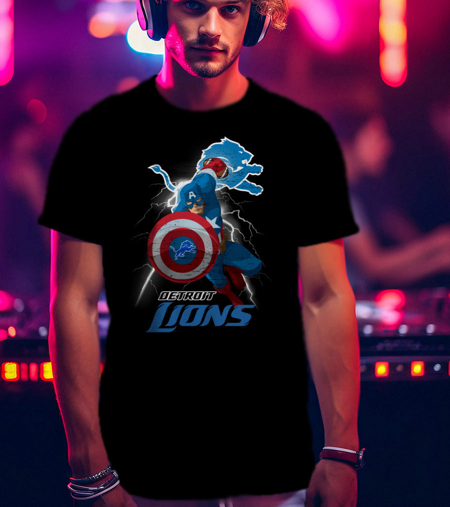 Captain America Detroit Lions Nfl Marvel Crossover T-Shirt