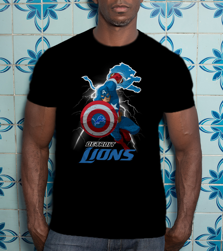 Captain America Detroit Lions Nfl Marvel Crossover T-Shirt