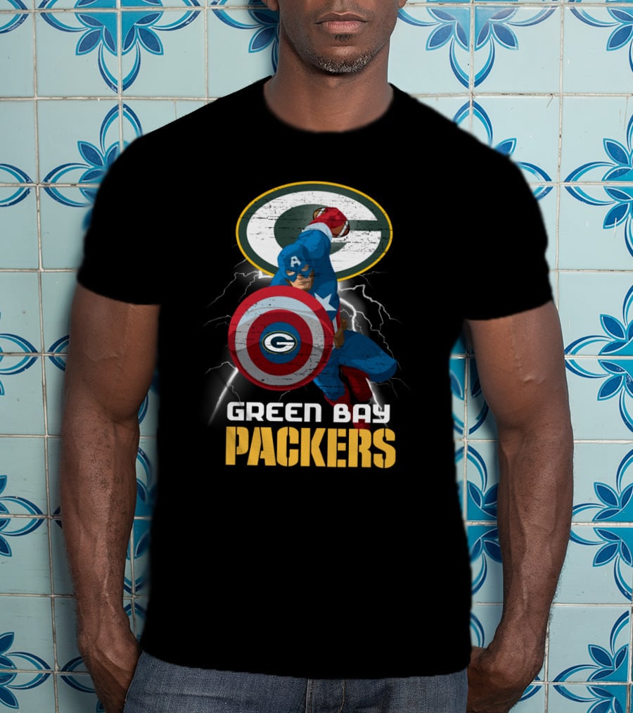 Green Bay Packers Captain America Shield Nfl Crossover T-Shirt