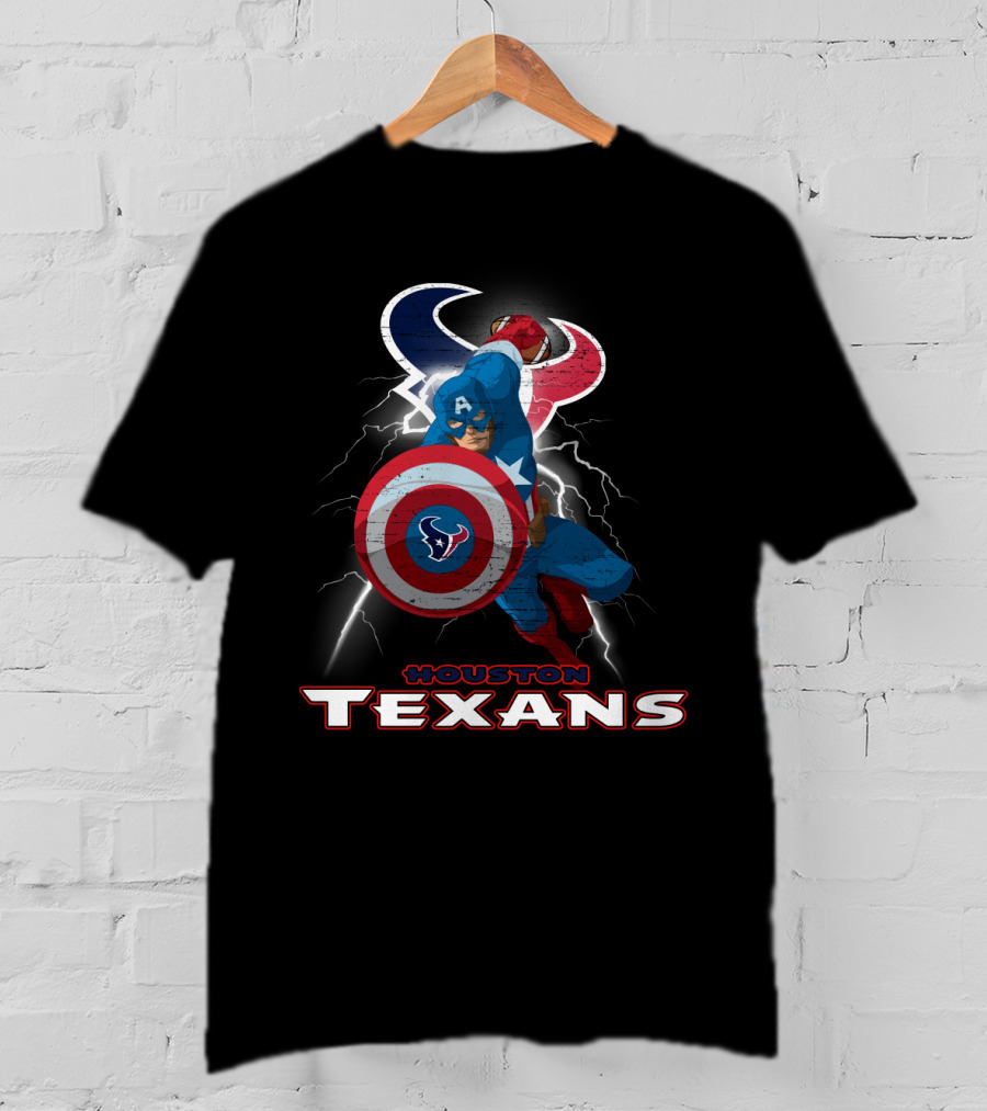 Houston Texans Captain America Nfl Lightning Shield T-Shirt