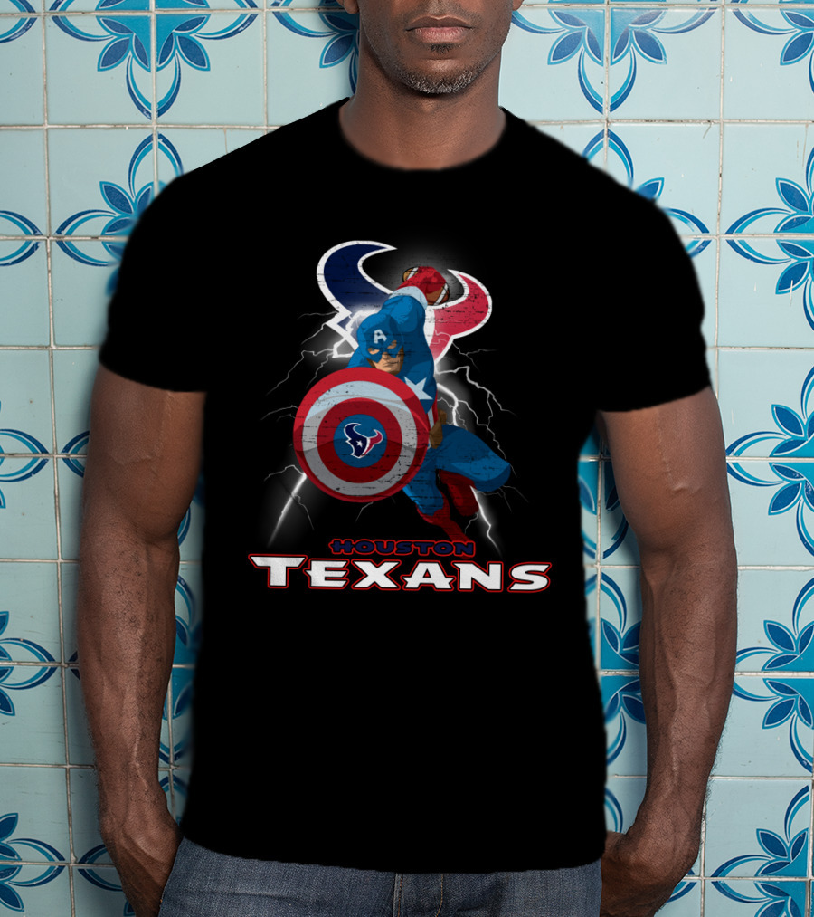 Houston Texans Captain America Nfl Lightning Shield T-Shirt