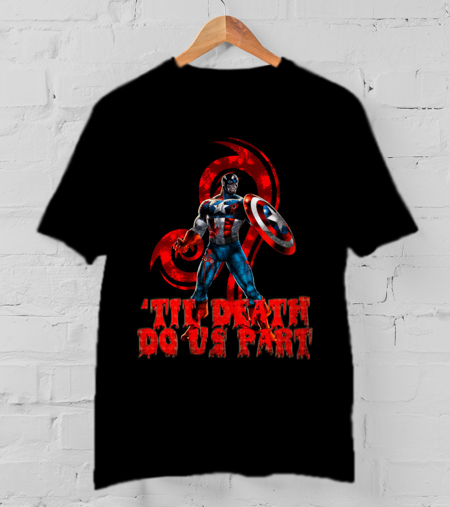Captain America Til Death Do Us Part Marvel Red Grunge T-Shirt