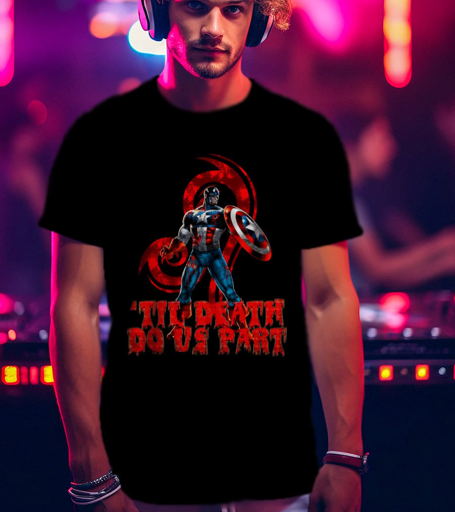 Captain America Til Death Do Us Part Marvel Red Grunge T-Shirt