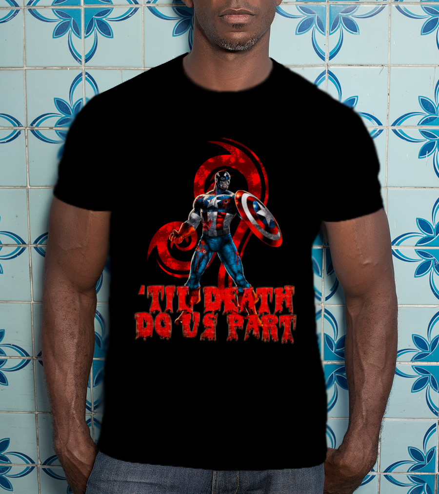 Captain America Til Death Do Us Part Marvel Red Grunge T-Shirt