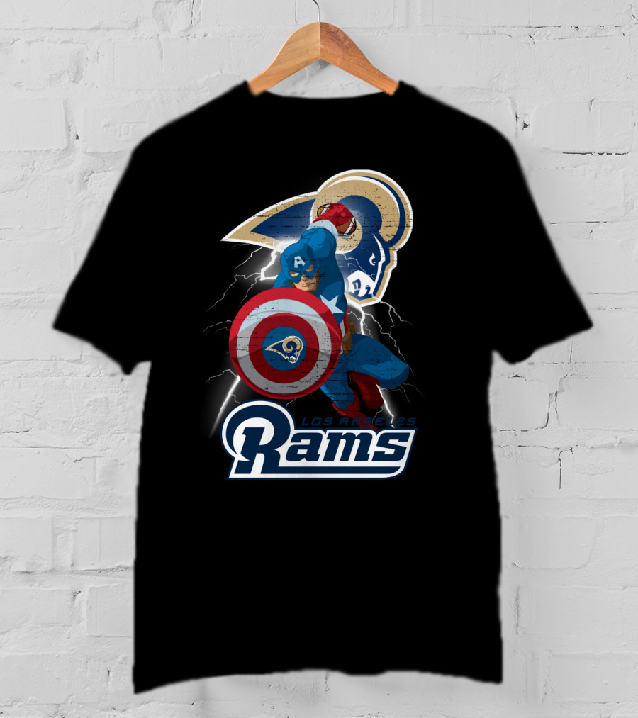 Captain America Rams Los Angeles Nfl Football Shield Hero Crossover T-Shirt