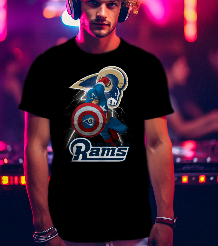 Captain America Rams Los Angeles Nfl Football Shield Hero Crossover T-Shirt