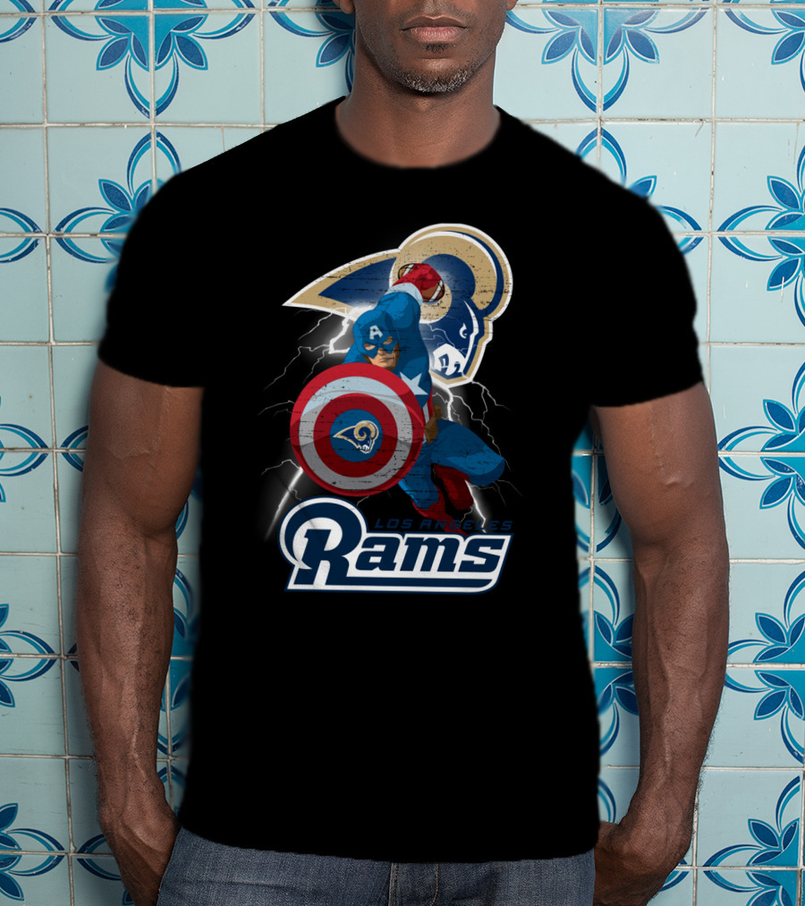 Captain America Rams Los Angeles Nfl Football Shield Hero Crossover T-Shirt