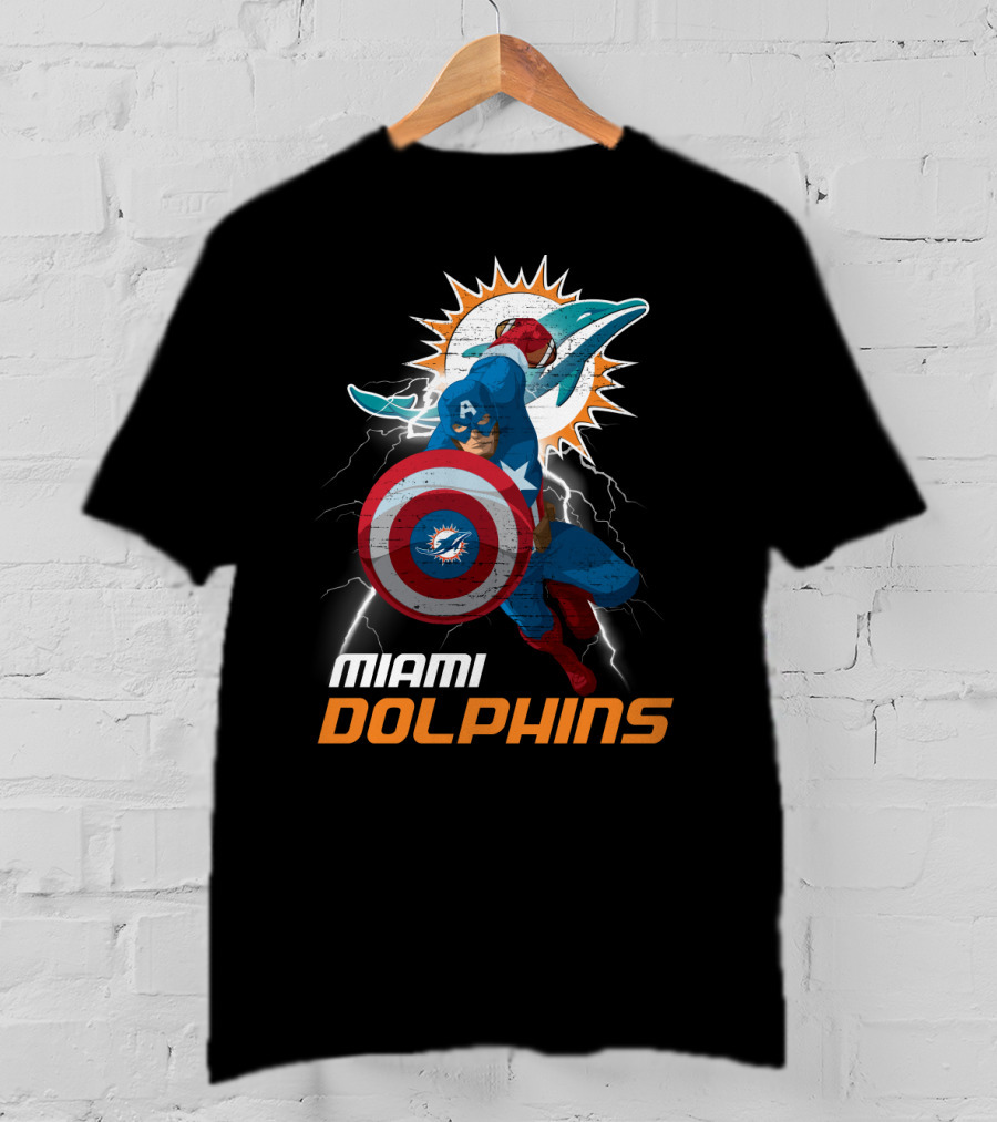 Captain America Miami Dolphins Nfl Lightning Action T-Shirt