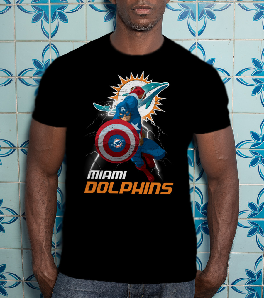 Captain America Miami Dolphins Nfl Lightning Action T-Shirt