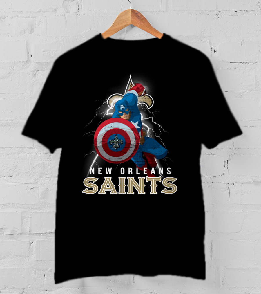 New Orleans Saints Captain America Nfl Fleur-De-Lis Football Shield T-Shirt