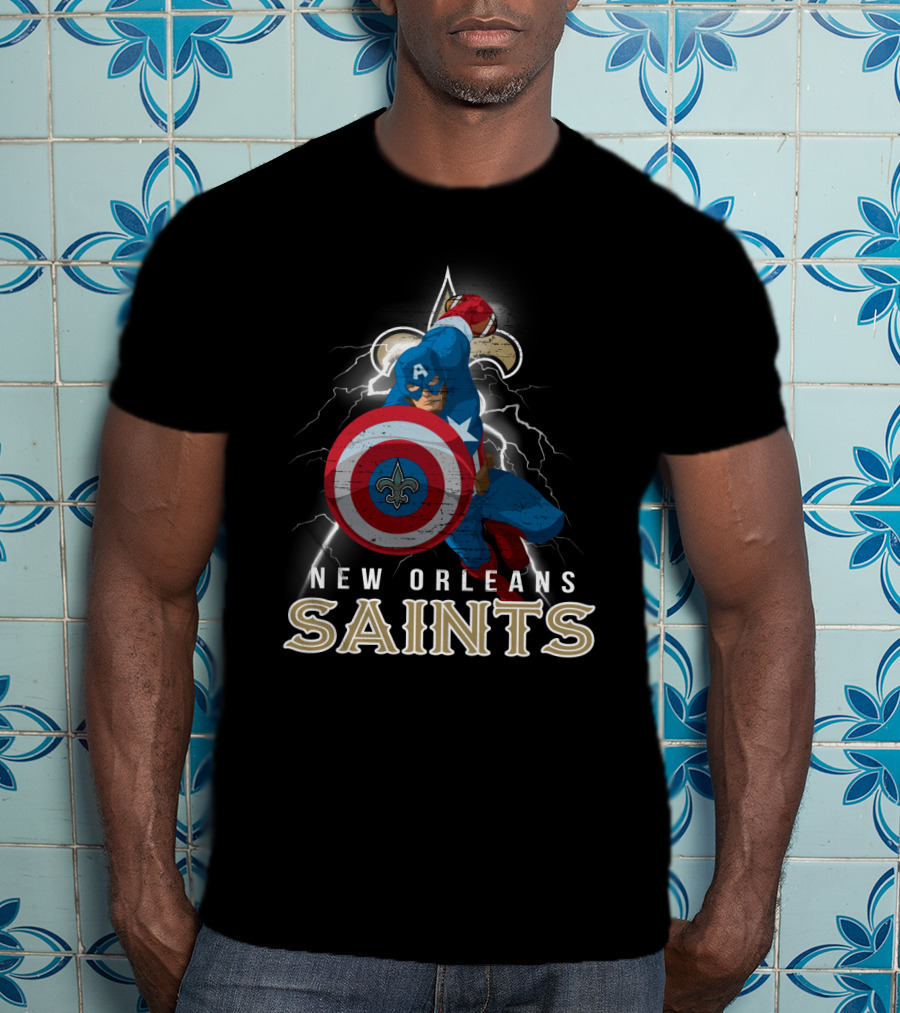 New Orleans Saints Captain America Nfl Fleur-De-Lis Football Shield T-Shirt