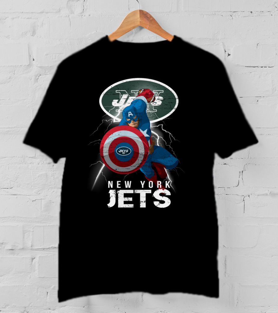 Captain America New York Jets Nfl Lightning Shield T-Shirt