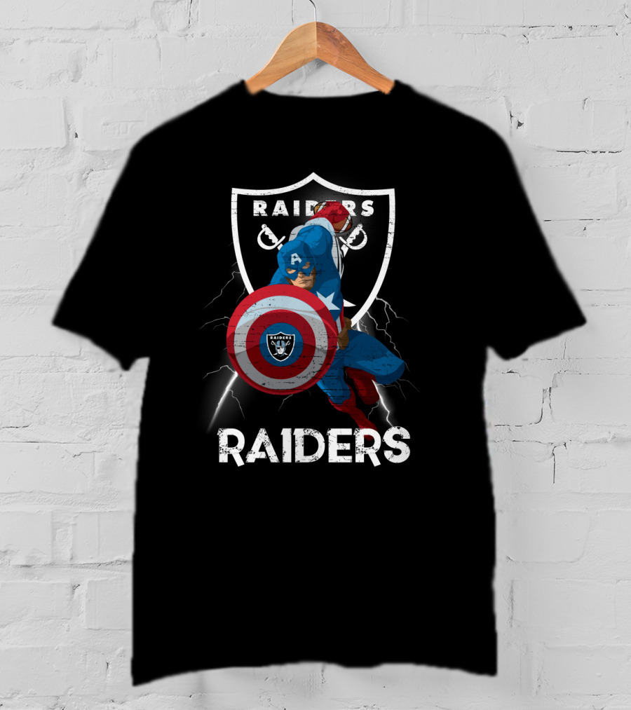Captain America Raiders Nfl Shield And Logo Crossover T-Shirt
