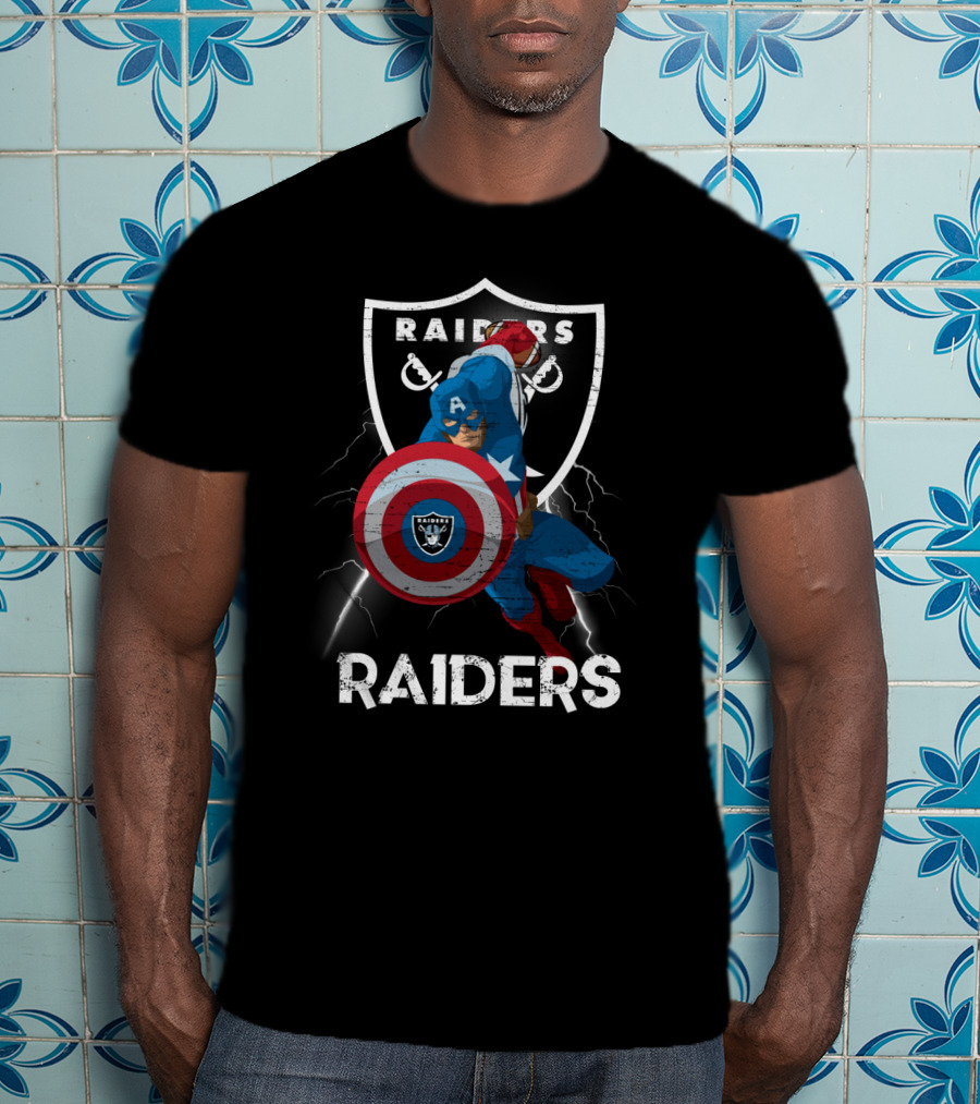 Captain America Raiders Nfl Shield And Logo Crossover T-Shirt