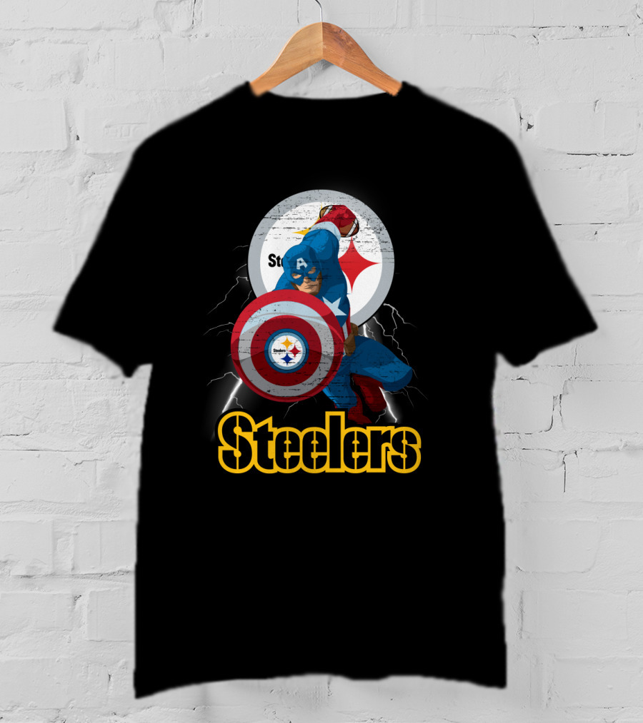 Captain America Steelers Nfl Logo With Shield And Helmet T-Shirt