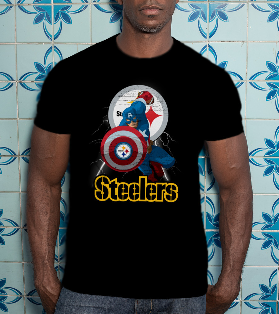 Captain America Steelers Nfl Logo With Shield And Helmet T-Shirt