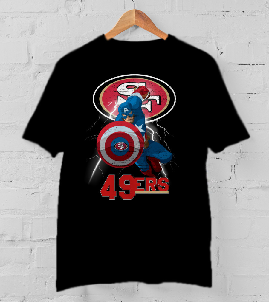 Captain America San Francisco 49ers 49ers Nfl Shield Logo Lightning T-Shirt