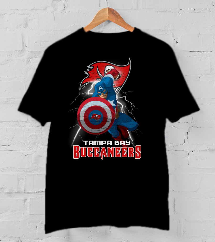 Captain America Tampa Bay Buccaneers Nfl Shield Lightning T-Shirt