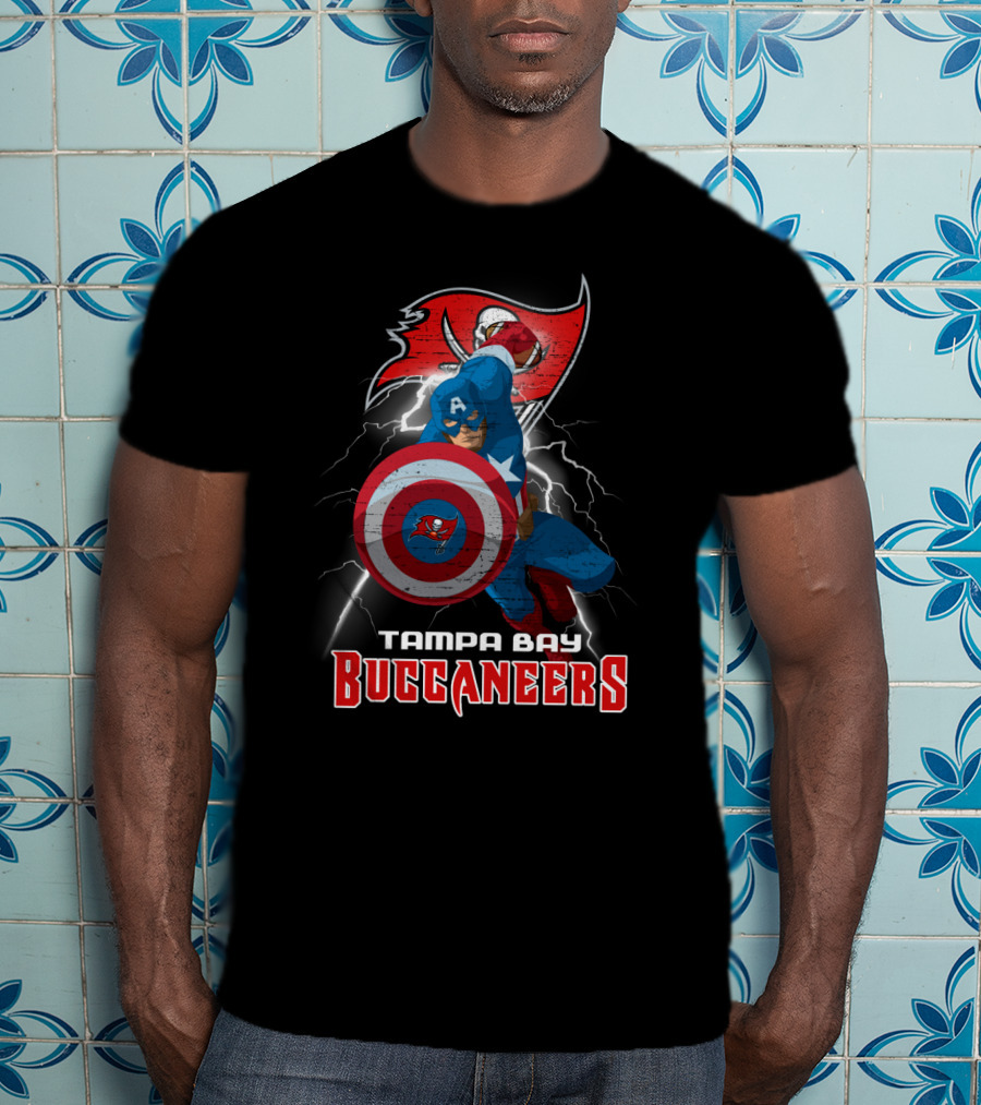 Captain America Tampa Bay Buccaneers Nfl Shield Lightning T-Shirt