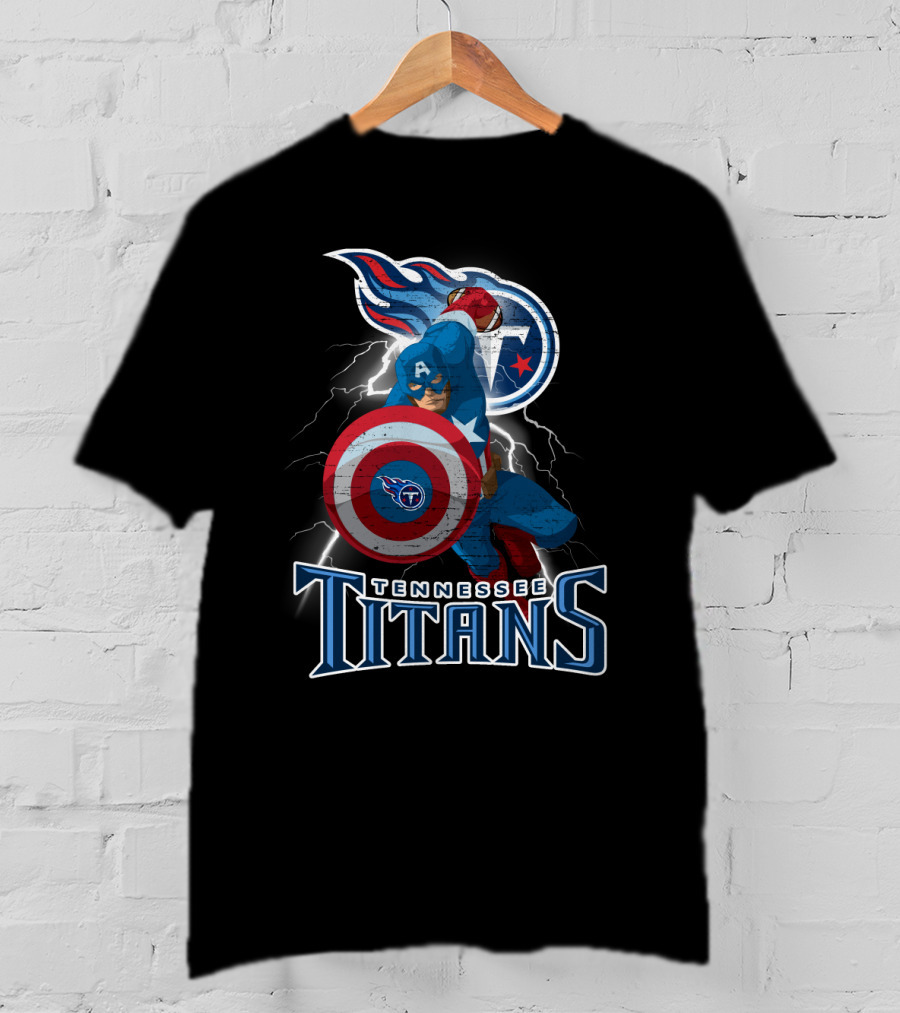 Tennessee Titans Captain America Nfl Crossover With Iconic Shield T-Shirt
