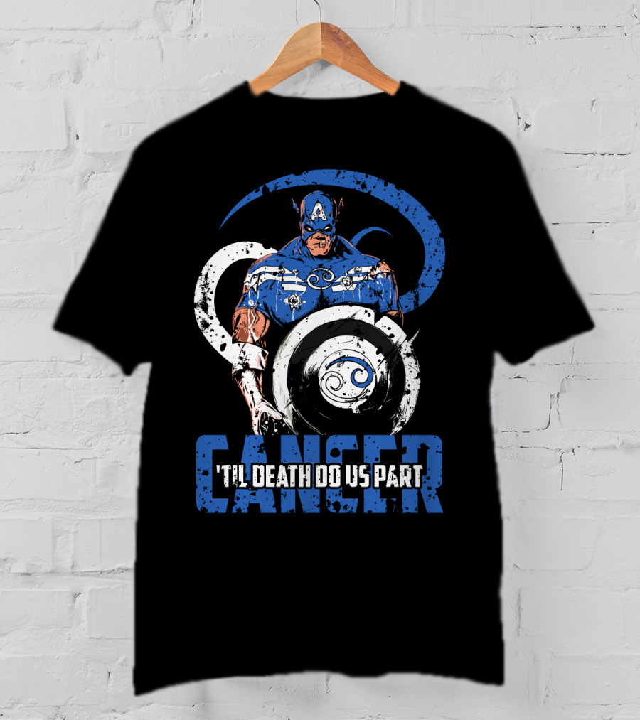 Captain America Cancer Zodiac 'Til Death Do Us Part Marvel Fans T-Shirt