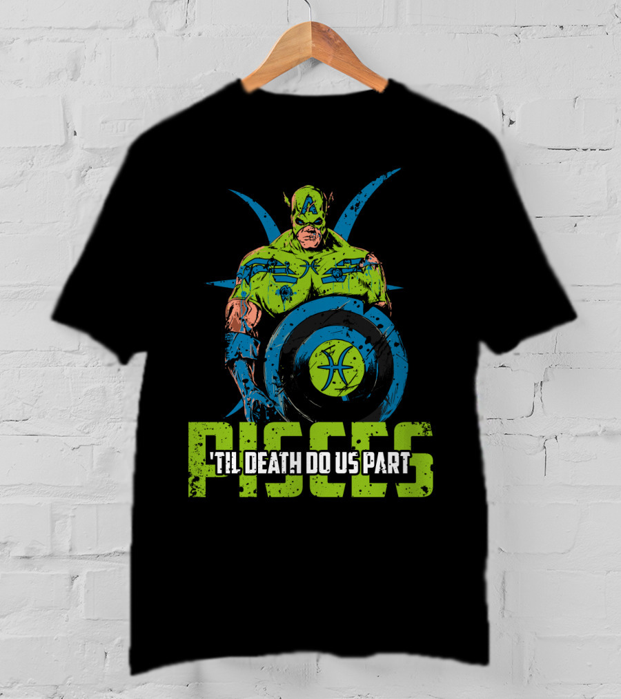Pisces Zombie Captain With Shield 'Til Death Do Us Part T-Shirt