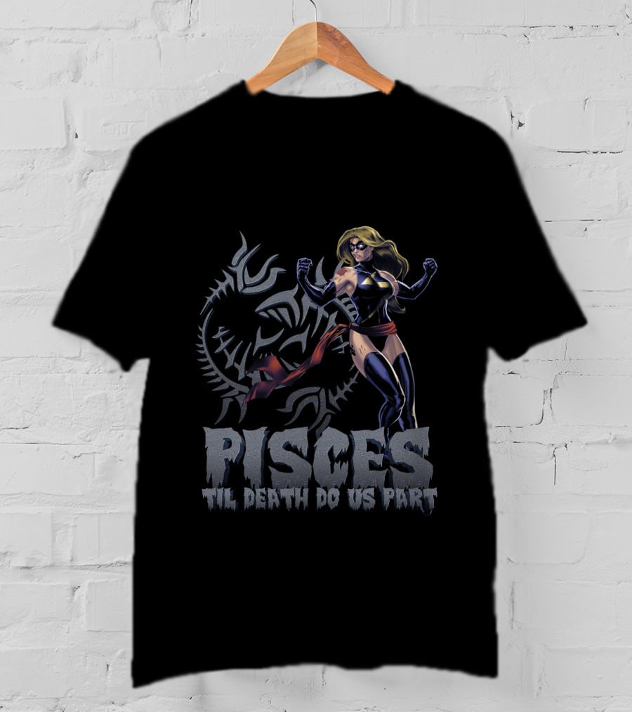 Pisces Til Death Do Us Part Marvel Fans Captain Marvel T-Shirt