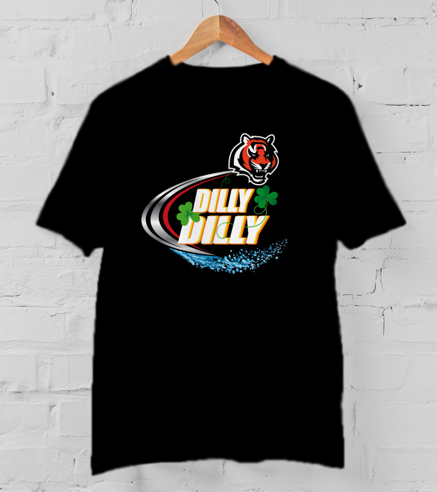 Dilly Dilly Cincinnati Bengals Tiger Logo Shamrocks Water Splash T-Shirt