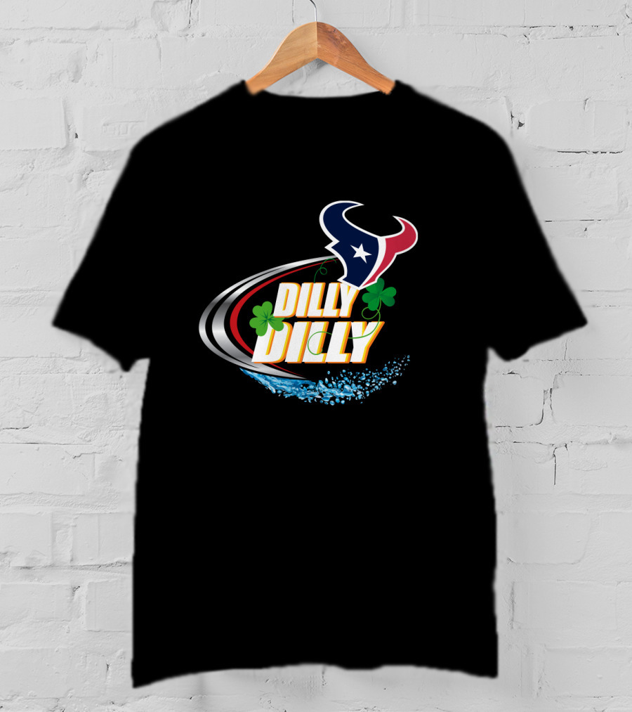 Dilly Dilly Dilly Dilly Houston Texans Logo Shamrock Wave T-Shirt