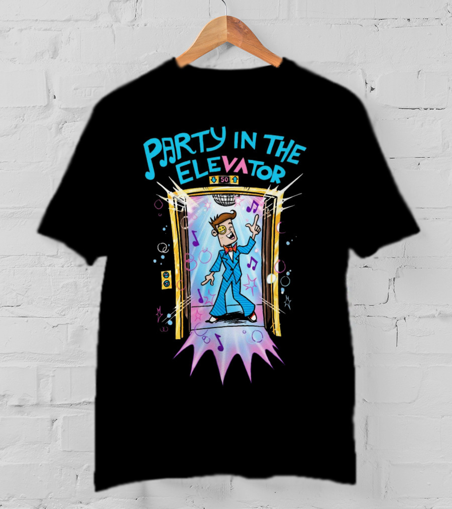Fgteev Party In The Elevator Fun Cartoon Character Dancing With Music Notes And Disco Vibes T-Shirt