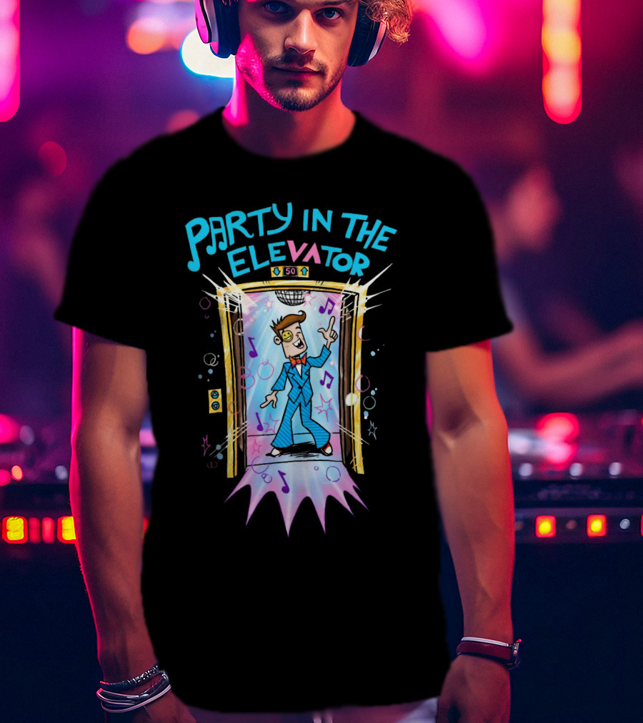 Fgteev Party In The Elevator Fun Cartoon Character Dancing With Music Notes And Disco Vibes T-Shirt