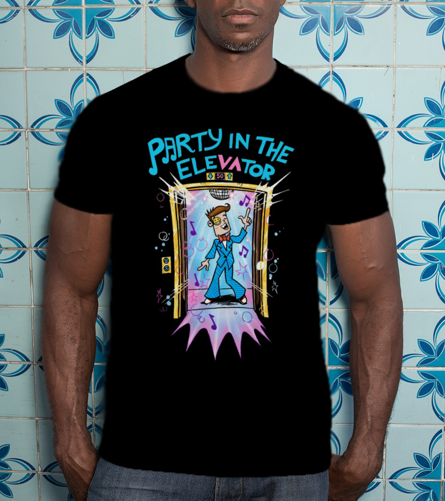 Fgteev Party In The Elevator Fun Cartoon Character Dancing With Music Notes And Disco Vibes T-Shirt