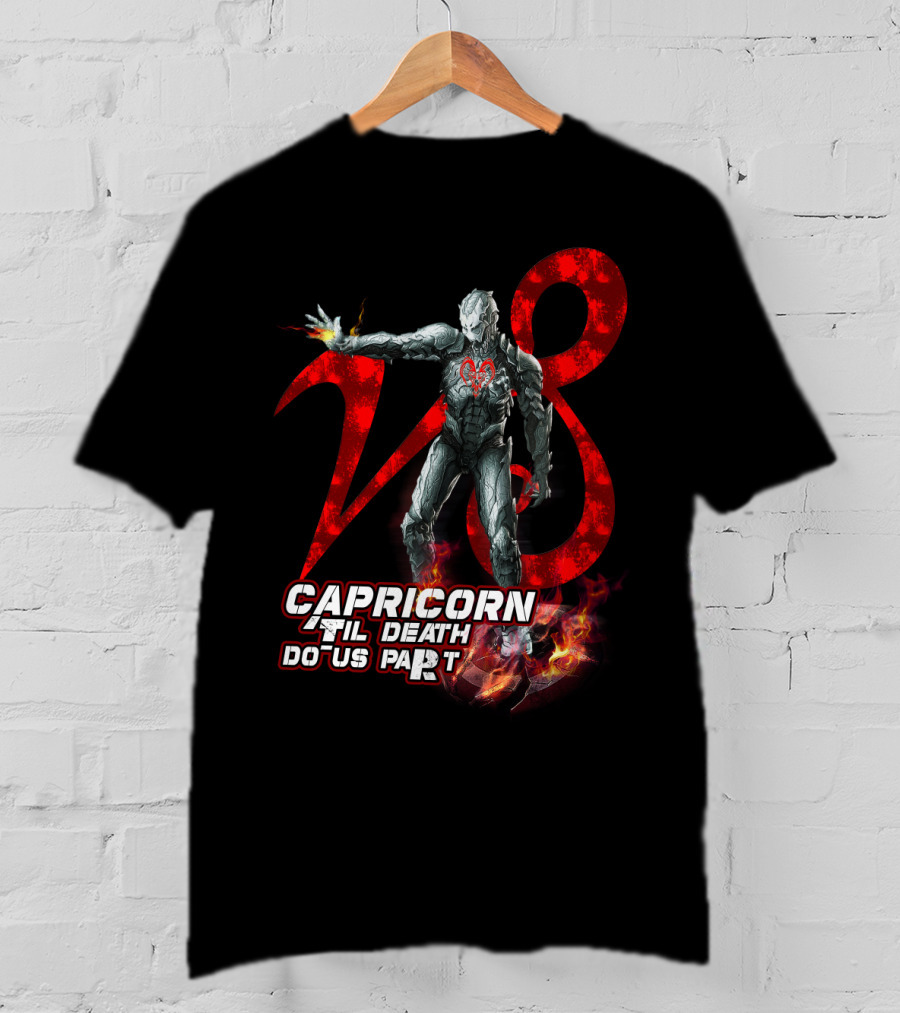Capricorn Til Death Do Us Part With Iron Man Armor And Red Number Eight T-Shirt