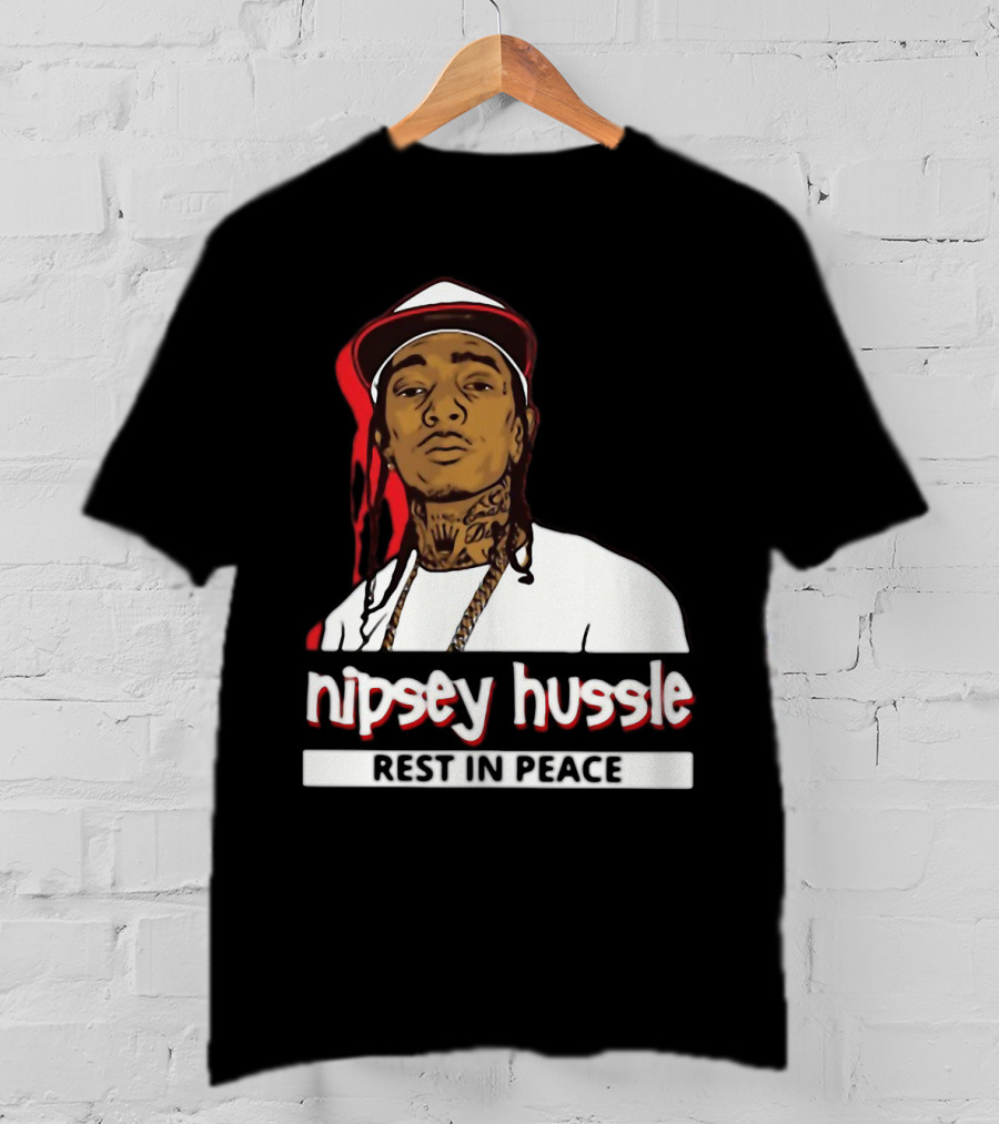 Nipsey Hussle Rest In Peace Black And White Portrait With Red Highlight T-Shirt