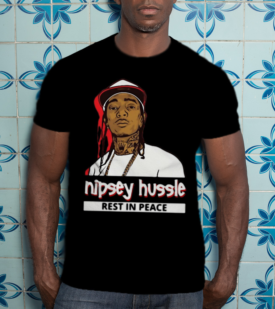 Nipsey Hussle Rest In Peace Black And White Portrait With Red Highlight T-Shirt